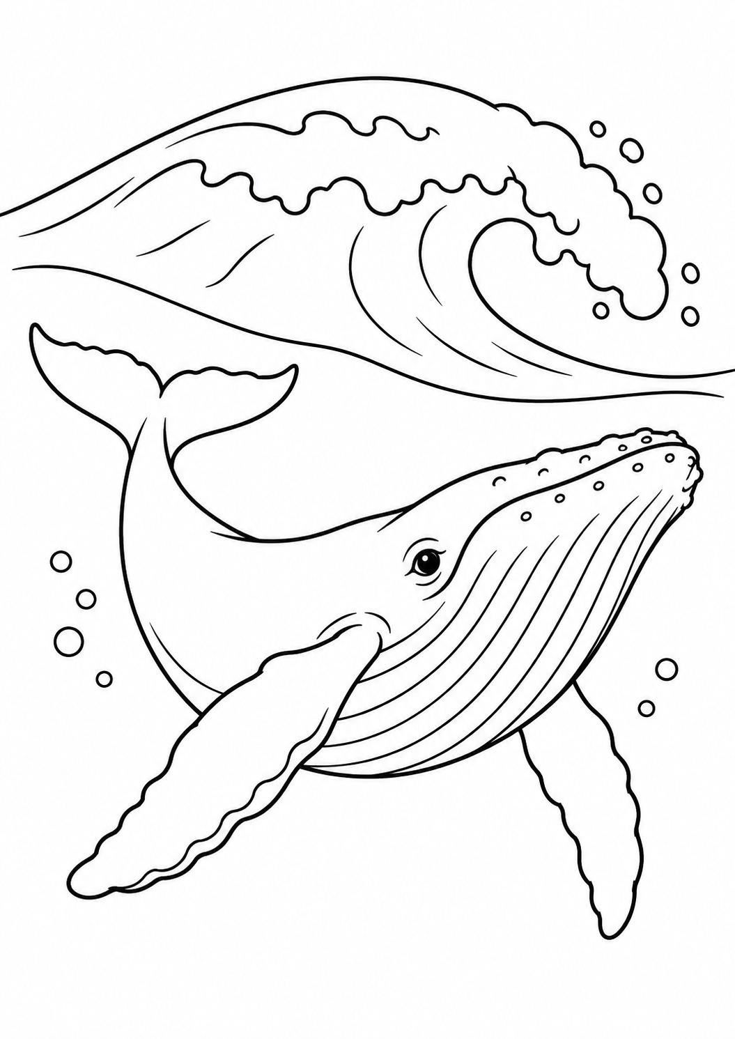 Baleine sous une vague : coloriage original à imprimer