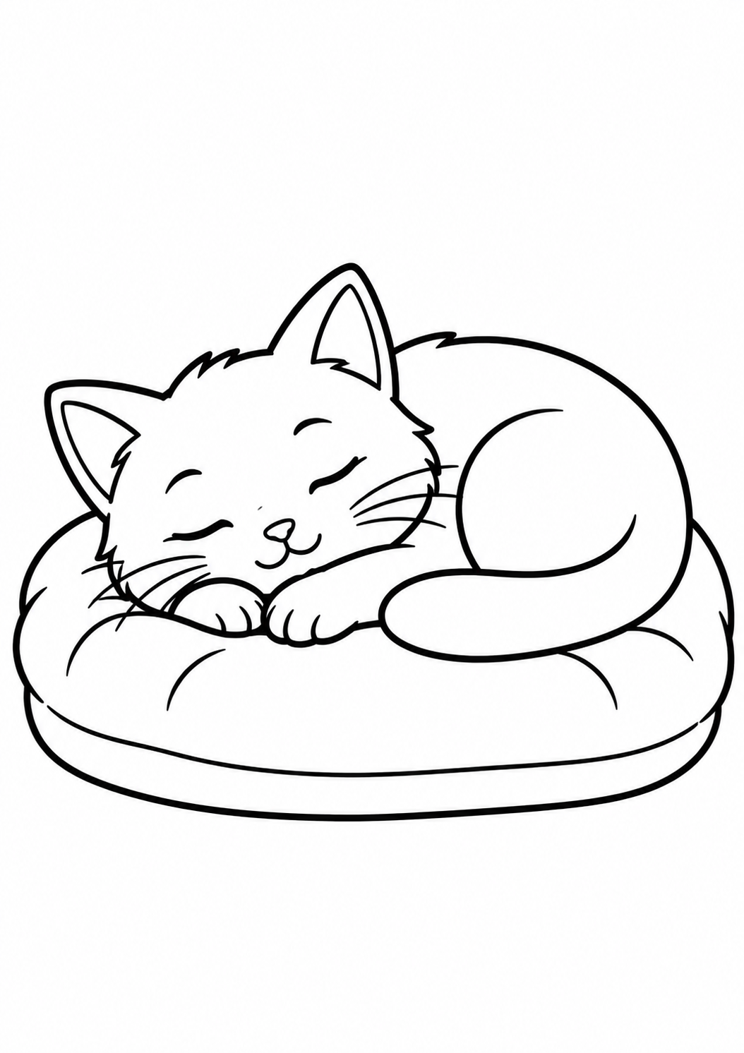 Chat endormi sur son coussin : coloriage original à imprimer