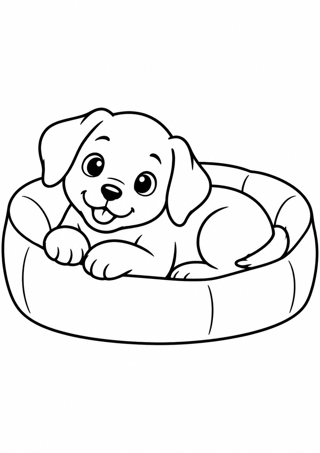 Chiot dans son panier : coloriage original à imprimer