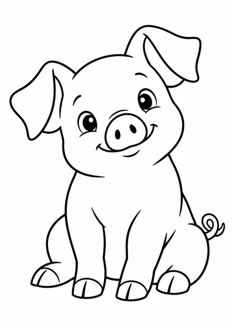 Porcelet assis, dessin en noir et blanc à colorier