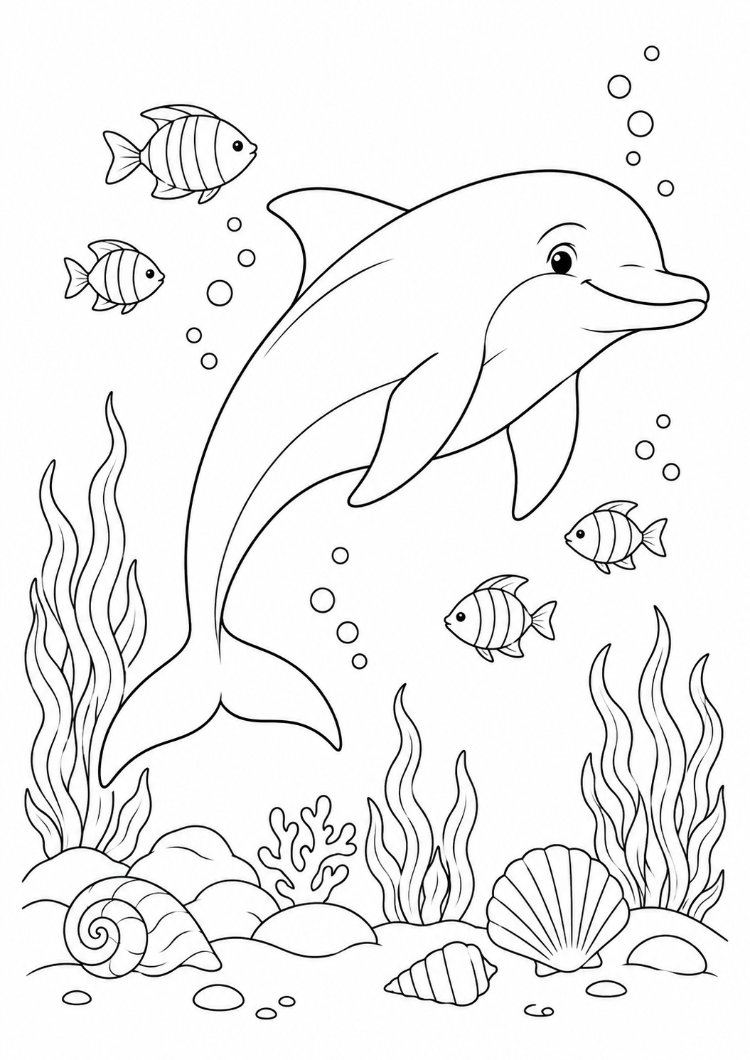 Dauphin sous la mer : coloriage original à imprimer