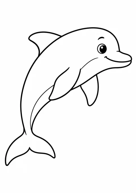 Petit dauphin de profil, dessin en noir et blanc à colorier