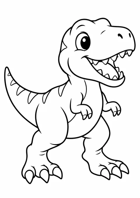 Petit tyrannosaure, dessin en noir et blanc à colorier