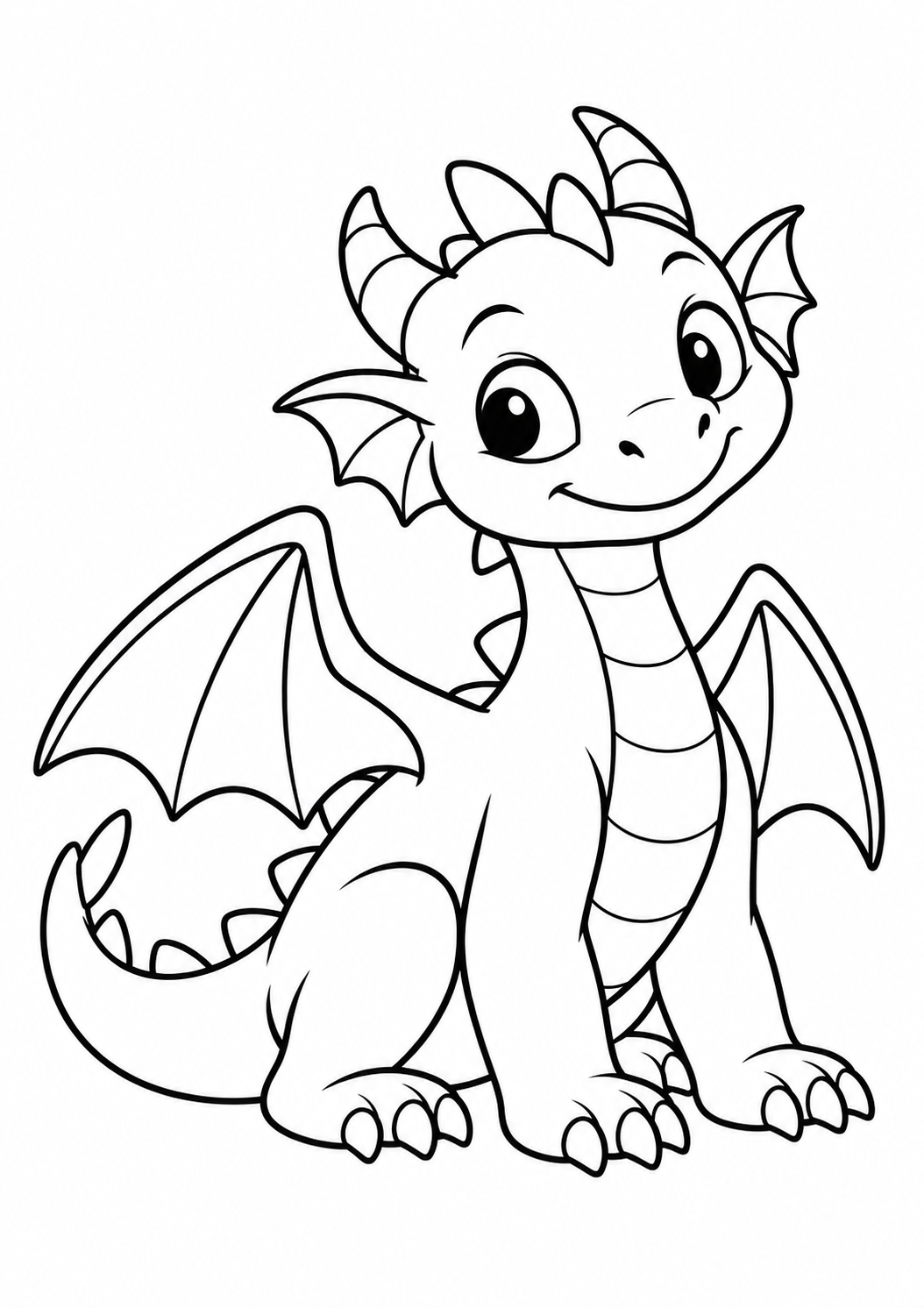 Petit dragon assis : coloriage original à imprimer