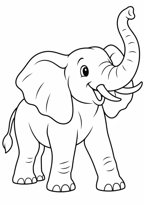 Éléphant qui lève la trompe, dessin en noir et blanc à colorier