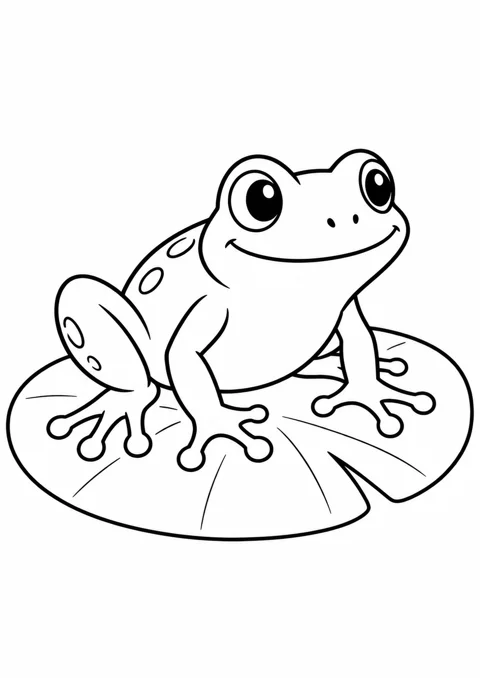 Grenouille sur son nénuphar, dessin en noir et blanc à colorier