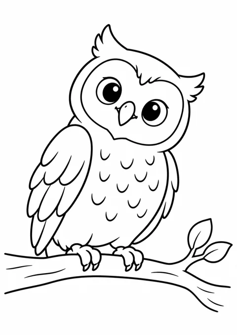 Hibou sur sa branche, dessin en noir et blanc à colorier