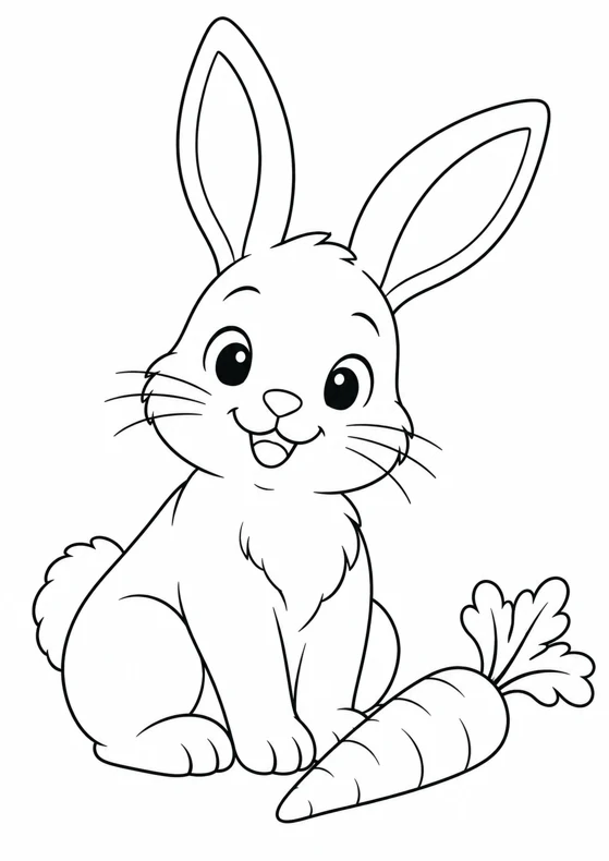 Lapin et sa carotte, dessin en noir et blanc à colorier