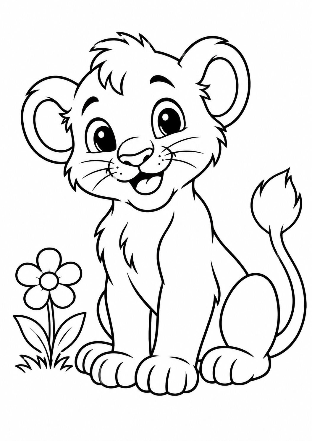 Lionceau et fleur : coloriage original à imprimer