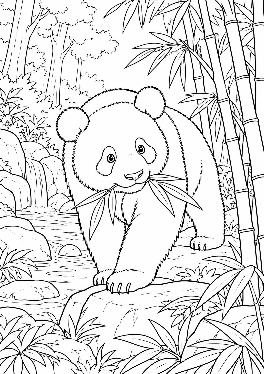 Panda dans la bambouseraie : coloriage original à imprimer