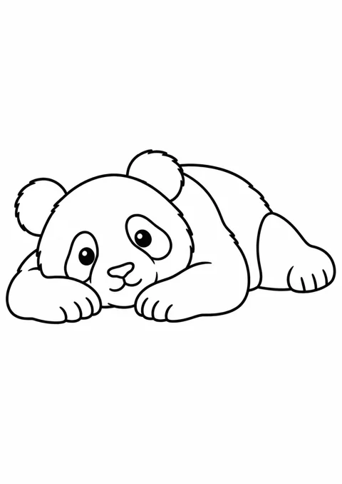 Panda allongé, dessin en noir et blanc à colorier