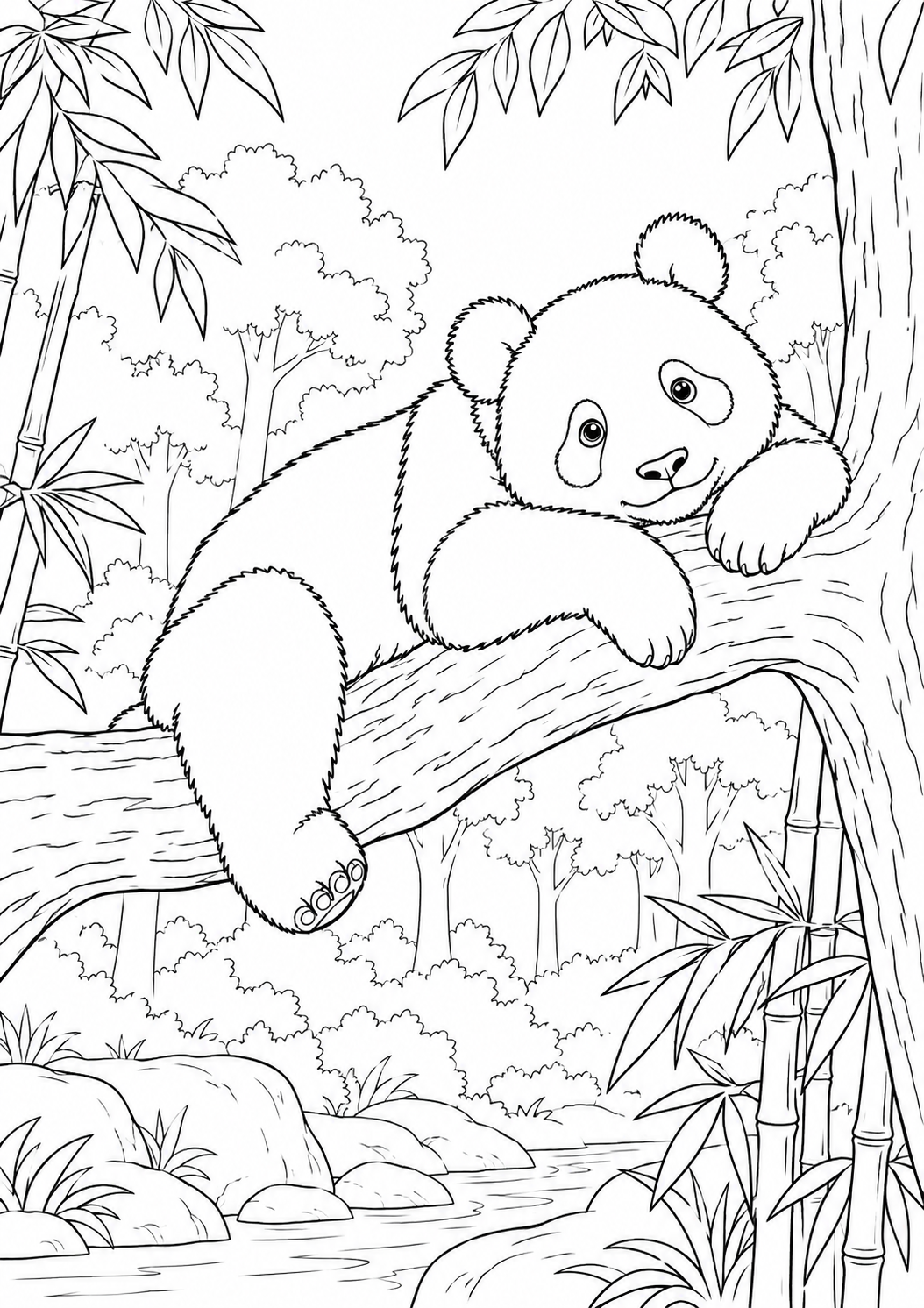 Panda sur une branche : coloriage original à imprimer