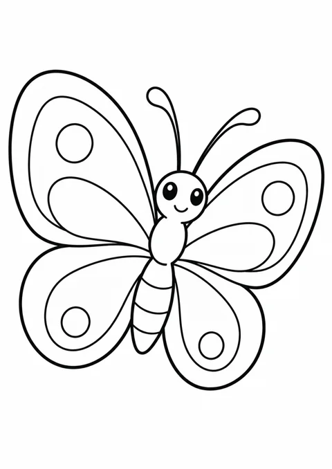 Papillon aux ailes arrondies, dessin en noir et blanc à colorier
