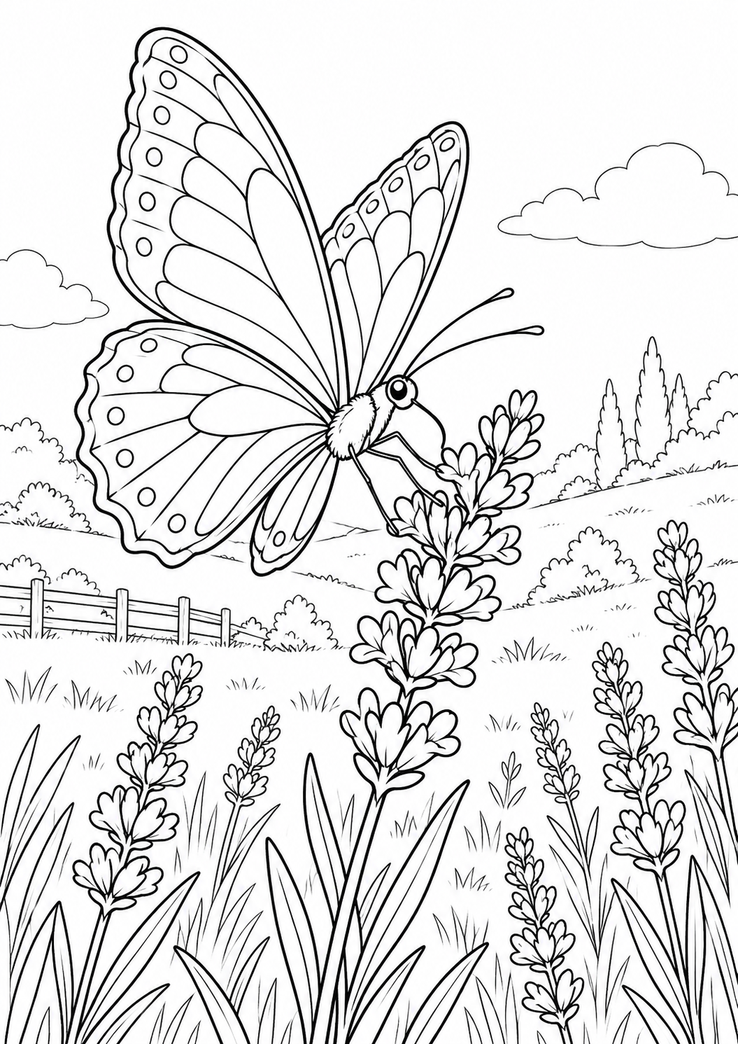Papillon et lavande : coloriage original à imprimer