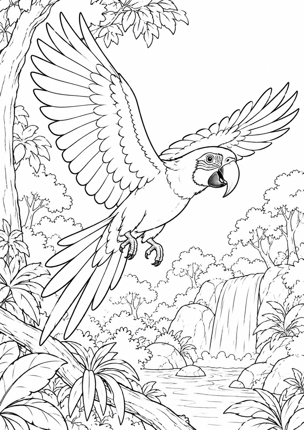 Perroquet en plein vol : coloriage original à imprimer