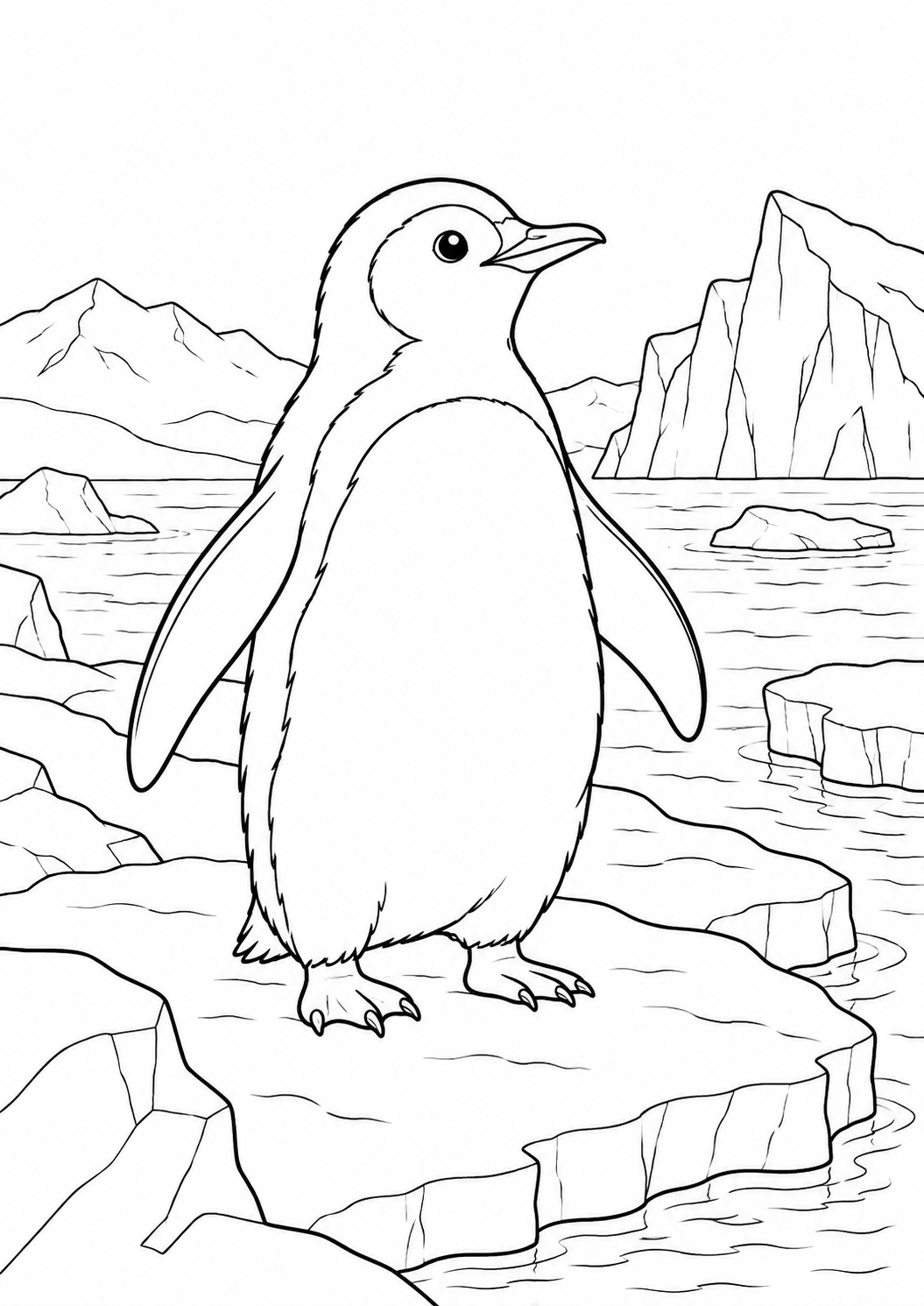 Manchot sur la banquise : coloriage original à imprimer