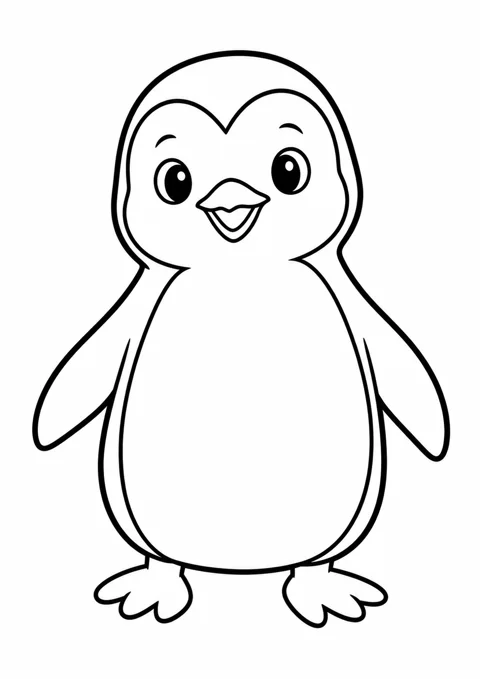 Petit manchot debout, dessin en noir et blanc à colorier
