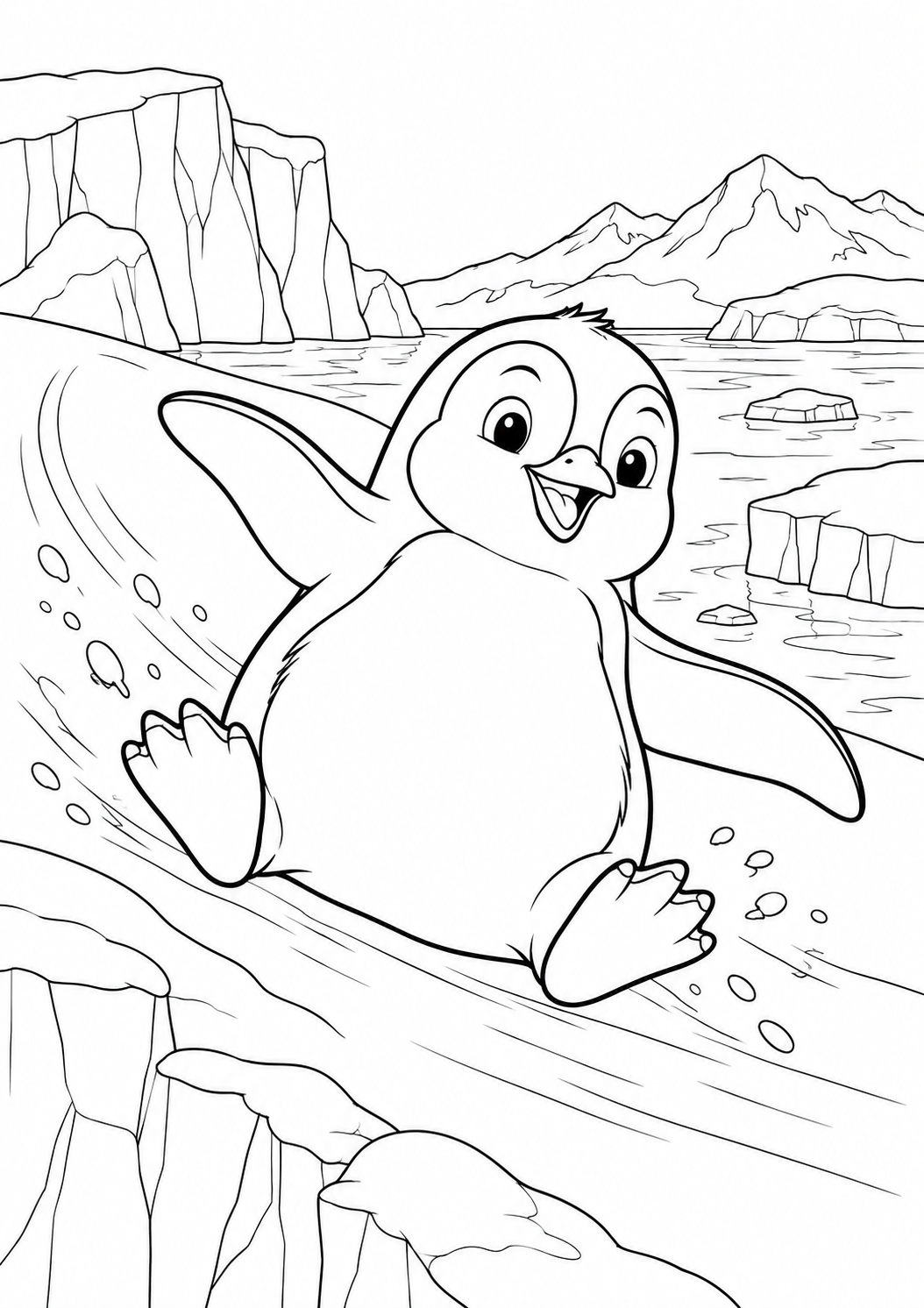 Manchot qui glisse : coloriage original à imprimer