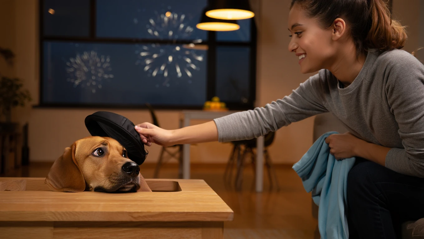 chiens terrifiés par les feux d'artifice
